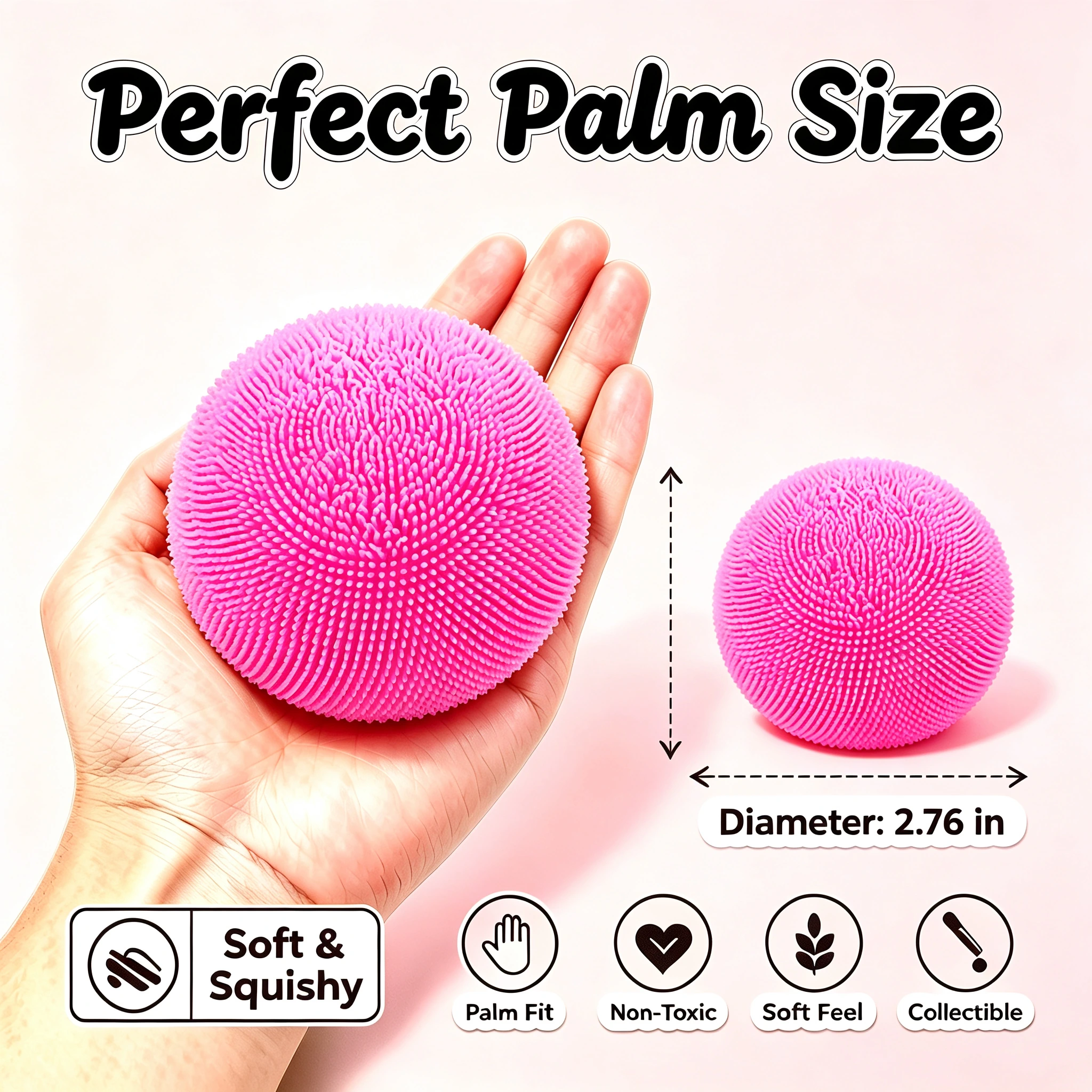Pink fuzzy squeeze ball size