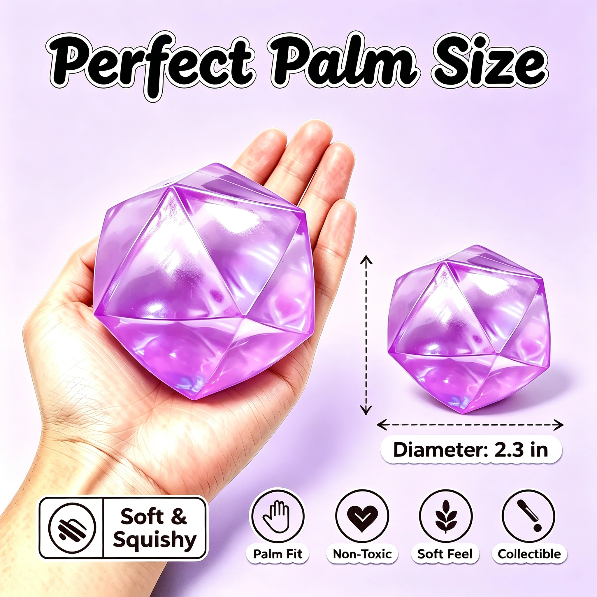 Purple gem squishy toy size