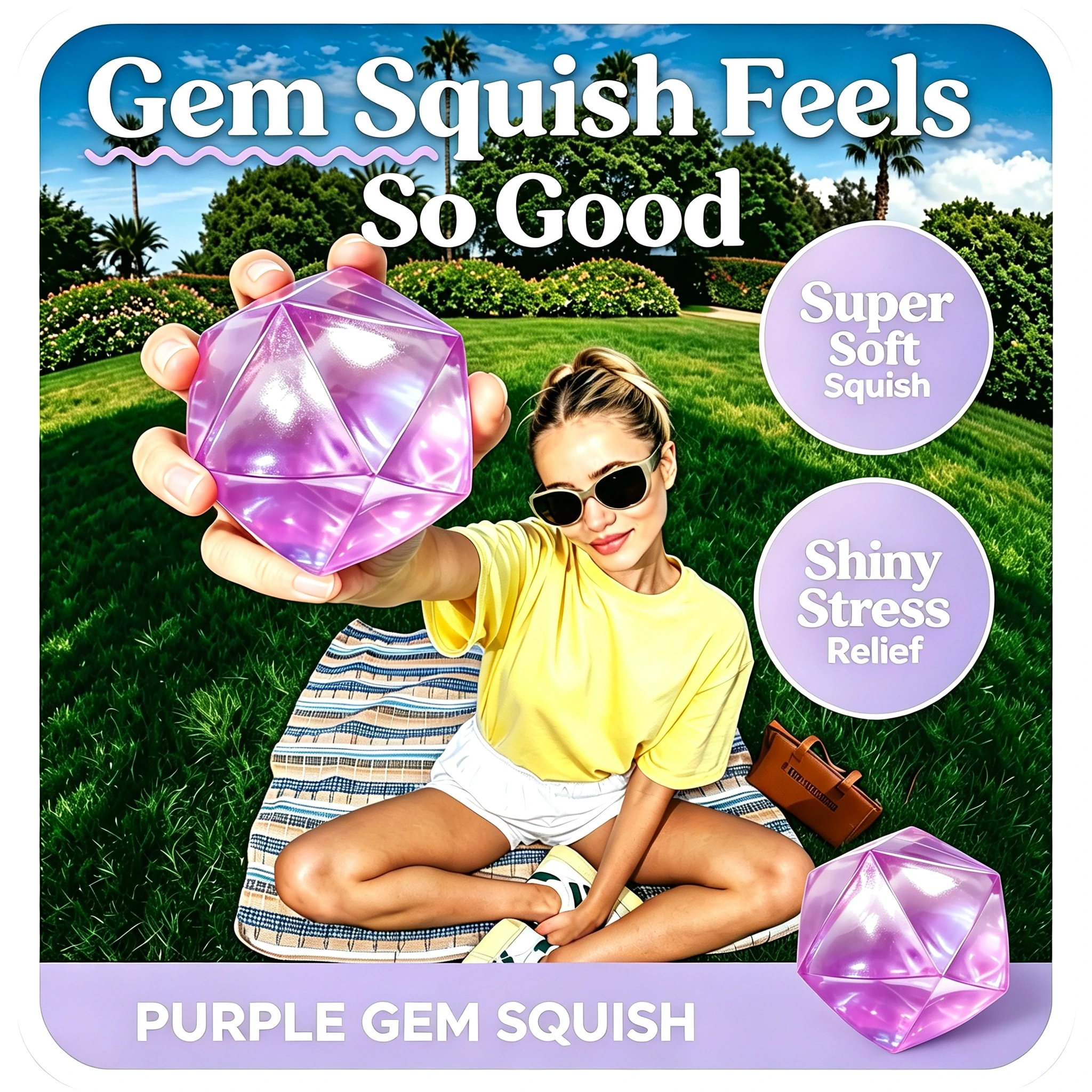 Purple gem squishy toy lifestyle