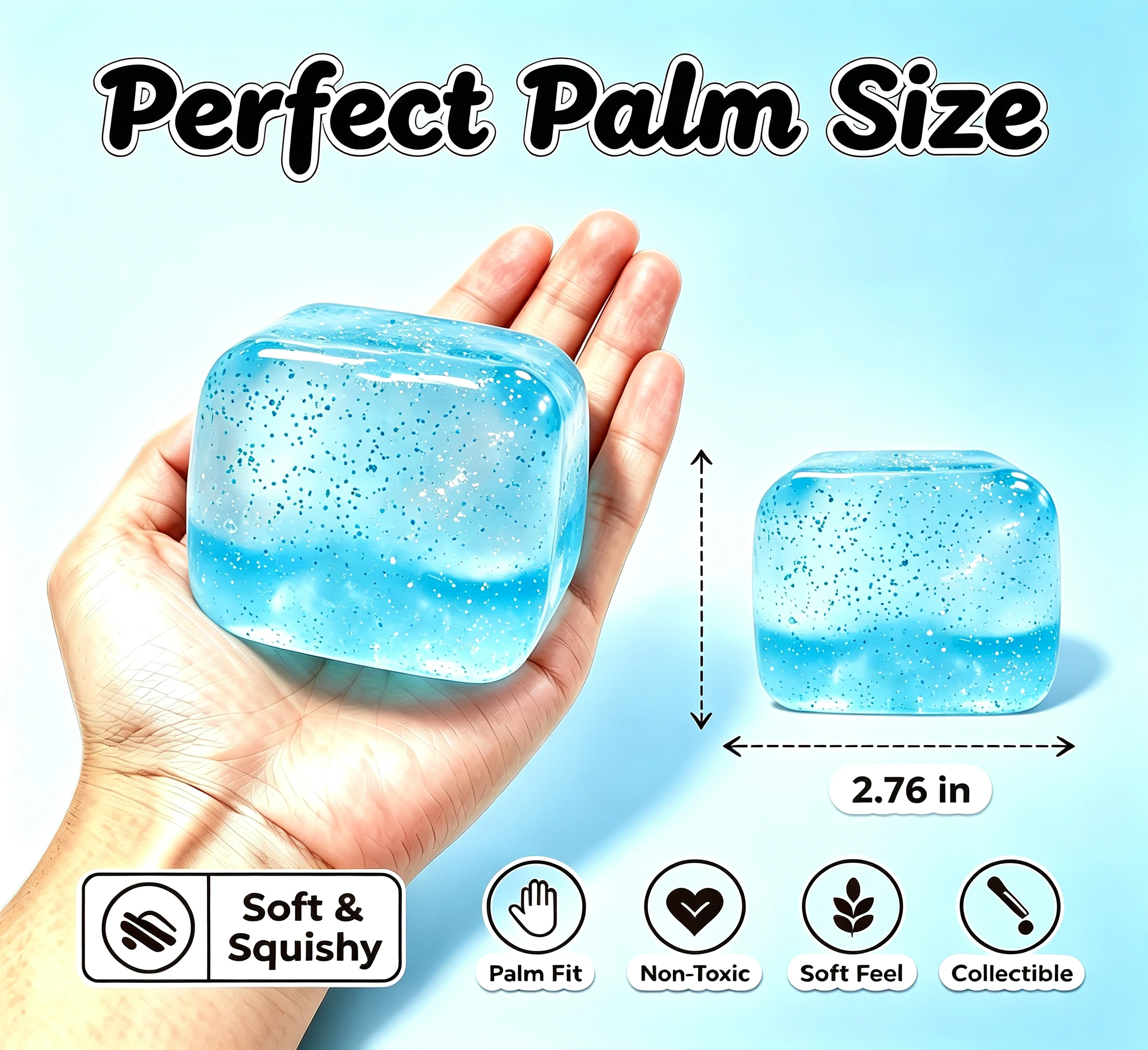 Blue glitter cube size